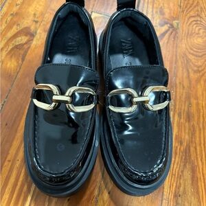Zara Black Kids Dress Shoes with Gold Accents